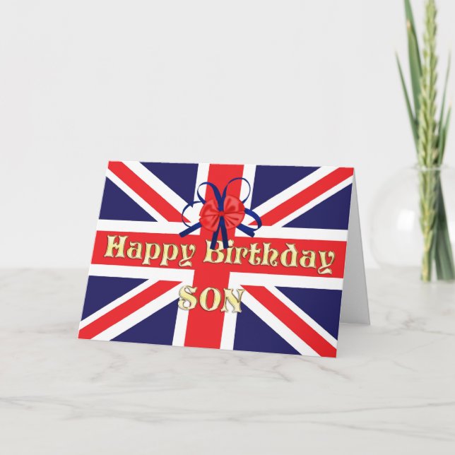 For son, a Birthday card with a Union Jack (Front)