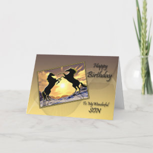 For Son a Birthday card with rearing horses
