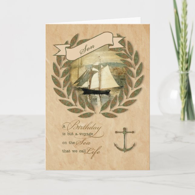 for Son a Nautical Sailing Themed Birthday Card (Front)
