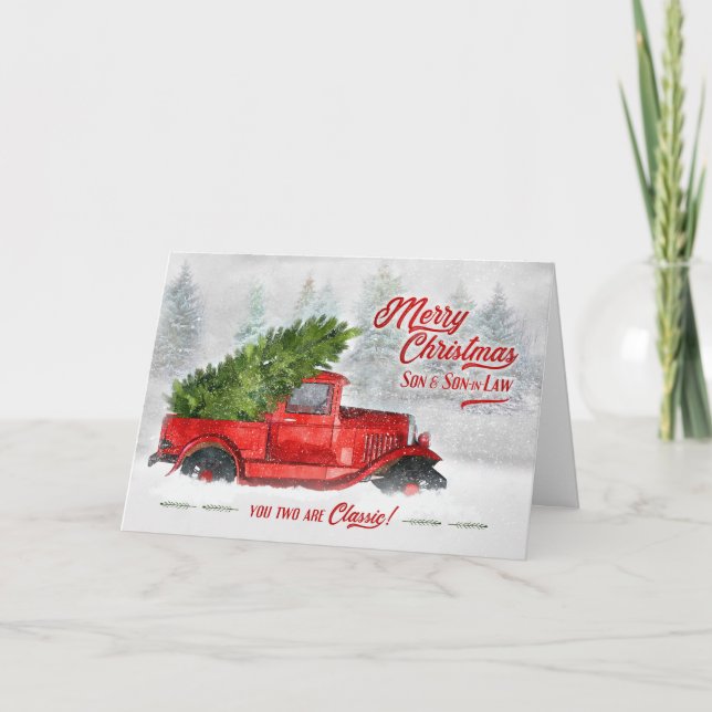 for Son and Son in Law Classic Truck Christmas Holiday Card (Front)