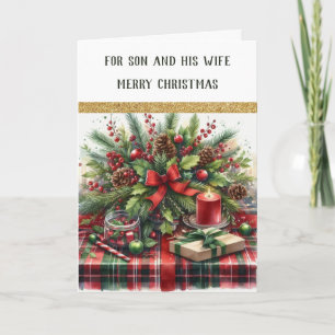 For Son and Wife Merry Christmas Greeting Card