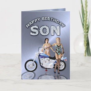 For son, birthday with girls and a motorcycle card