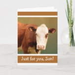 For Son Funny Cow Happy Birthday Card<br><div class="desc">Happy birthday card for son featuring a cow with a definite attitude. Classic bovine pun inside. Personalise the message to create your own fun. Image ©Christine Greenspan</div>