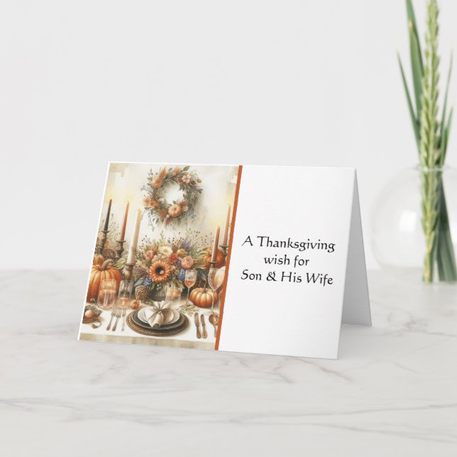 For Son & His Wife Happy Thanksgiving Greeting Card (Front)