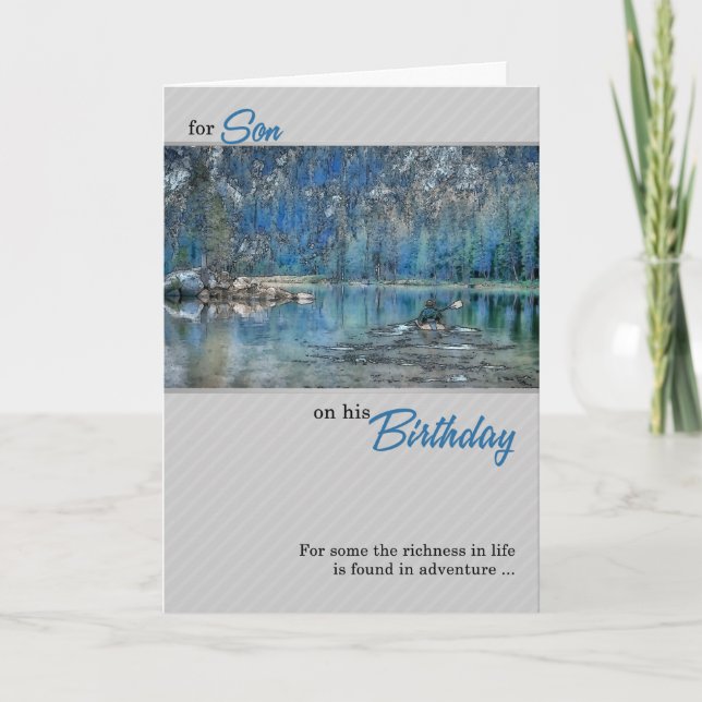 for Son Kayak Rowing on the Lake Birthday Card (Front)