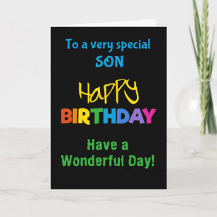 For Son Rainbow Colours on Black Birthday Card