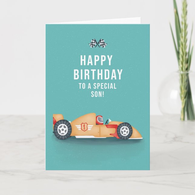 For Son Sporty Racing Car Birthday Card (Front)