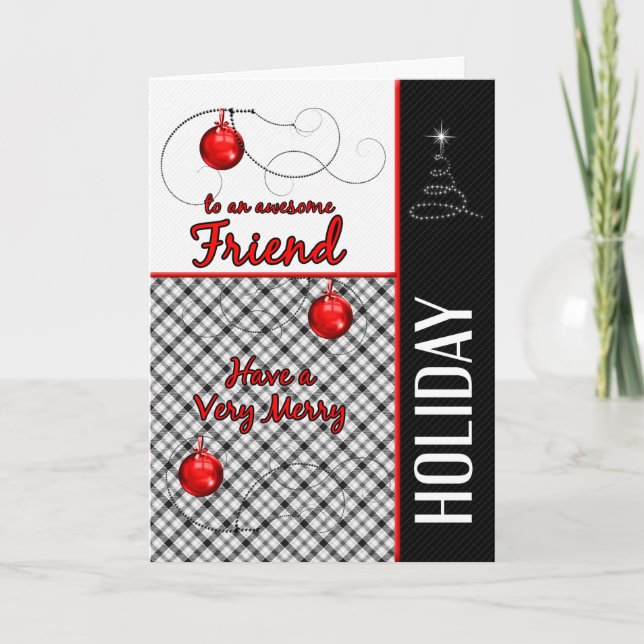 for Sporty Friend Red and Black Christmas Holiday Card (Front)