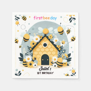 for spring daisy Yellow first 1st bee day birthday Napkin