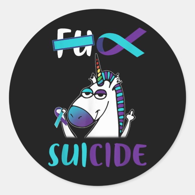 For Suicide Prevention Awareness Unicorn Funny Gif Classic Round Sticker (Front)