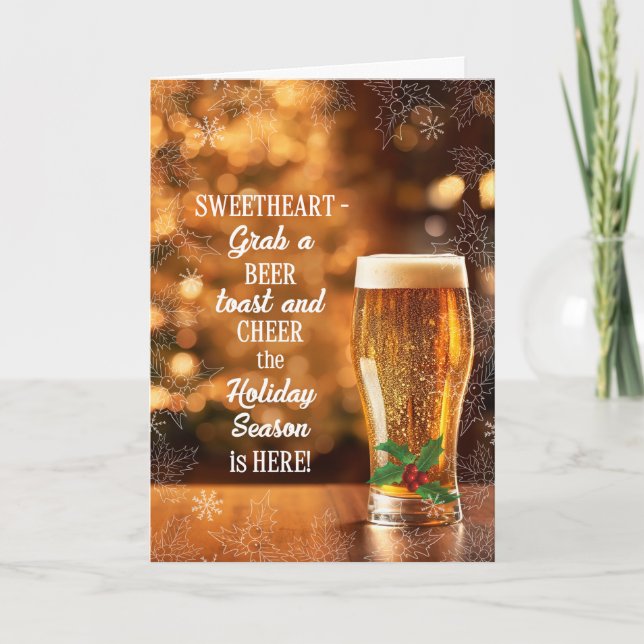 for Sweetheart Cheers Frosty Glass of Beer Holiday Card (Front)