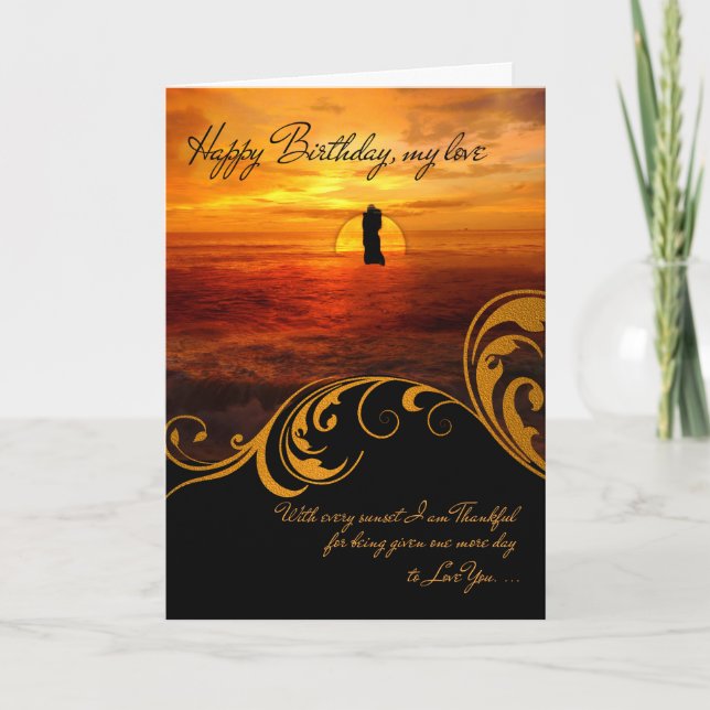 for Sweetheart's Birthday Lovers Kissing at Sunset Card (Front)