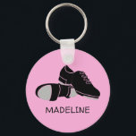 For Tap Dancers Tap Dance Shoes Personalised Key Ring<br><div class="desc">Create a personalised gift for your favourite tap dancer. This cute keychain also makes a fun backpack dangler. It  features an illustration of a pair of tap dance shoes in black and grey set against a pink background. Your name or other text appears below in black lettering.</div>