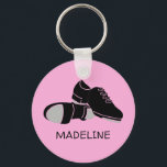 For Tap Dancers Tap Dance Shoes Personalised Key Ring<br><div class="desc">Create a personalised gift for your favourite tap dancer. This cute keychain also makes a fun backpack dangler. It  features an illustration of a pair of tap dance shoes in black and grey set against a pink background. Your name or other text appears below in black lettering.</div>