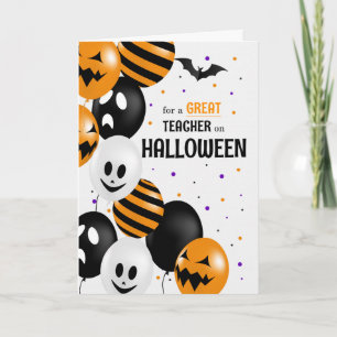 for Teacher Balloons and Polka Dots Halloween Card