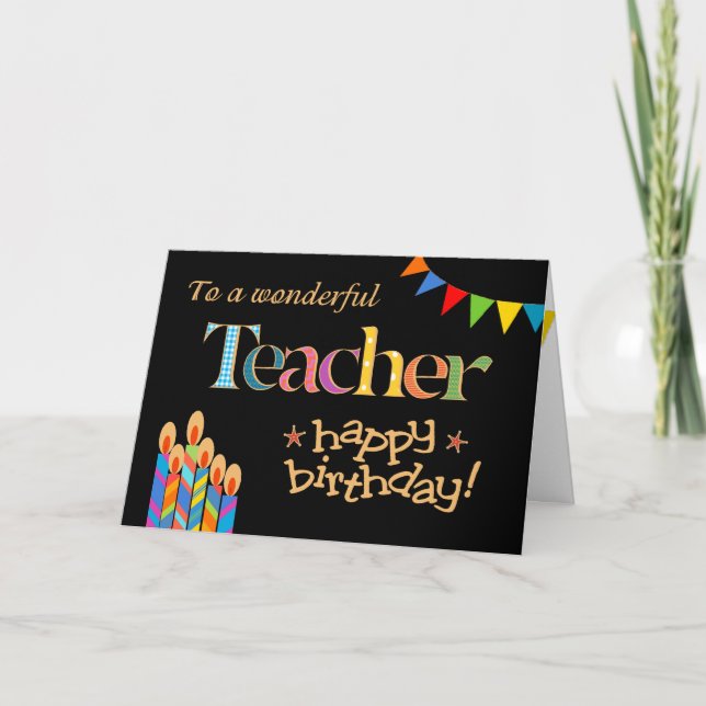 For Teacher Chic Candles, Bunting Birthday Card (Front)