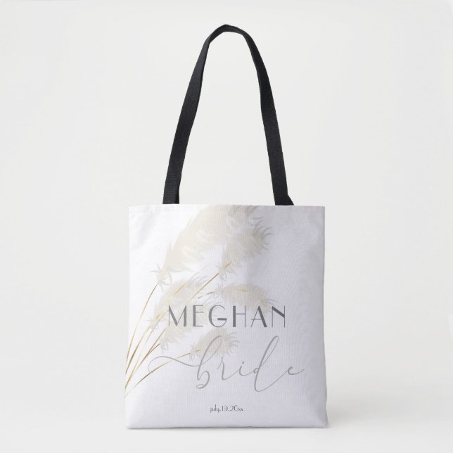 For the Bride Ivory Pampas Grass Tote Bag (Front)
