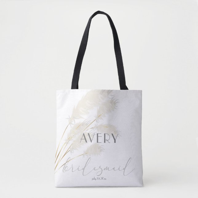 For the Bridesmaids Ivory Pampas Grass Tote Bag (Front)