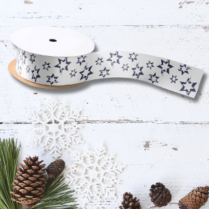 For the Holiday Season Stylish Purple Star White Satin Ribbon