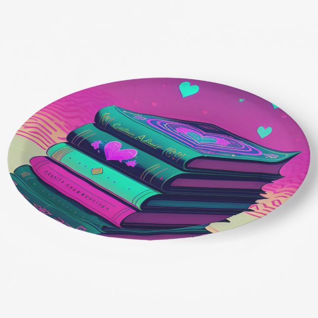  For The Love Of Books Pink Paper Plate (Angled)