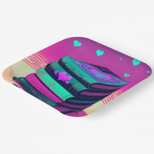 For The Love Of Books Pink Square Paper Plate