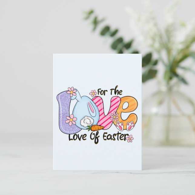 For The Love of Easter - Cute Bunny & Eggs Postcard (Standing Front)