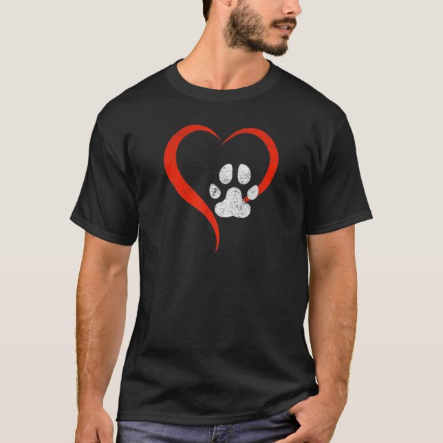 For The Love Of My Dog  Red Heart & White Dog Paw  T-Shirt (Front)
