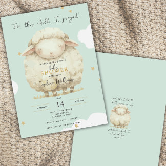 For This Child I Prayed Scripture Baby Lamb Green Invitation