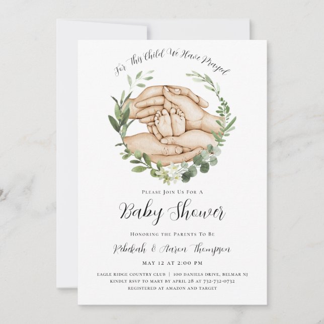For This Child We Have Prayed Baby Shower Invite (Front)