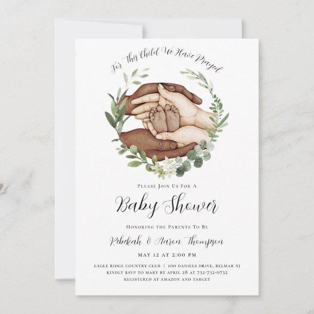 For This Child We Have Prayed Baby Shower Invite (Front)