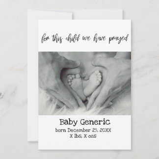 For this Child We Have Prayed birth announcement