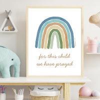 For This Child We Prayed Boho Blue Rainbow Poster