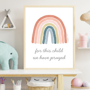 For This Child We Prayed Boho Watercolor Rainbow Poster