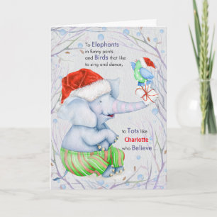 for Tots on Christmas Watercolor Elephant Bird Holiday Card