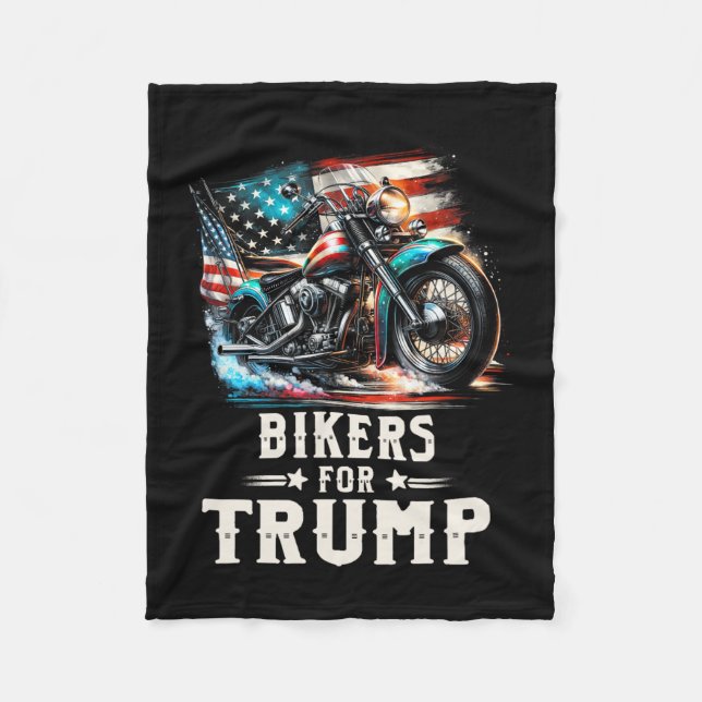 For Trump 2024 Motorcycle Patriotic American Flag  Fleece Blanket (Front)
