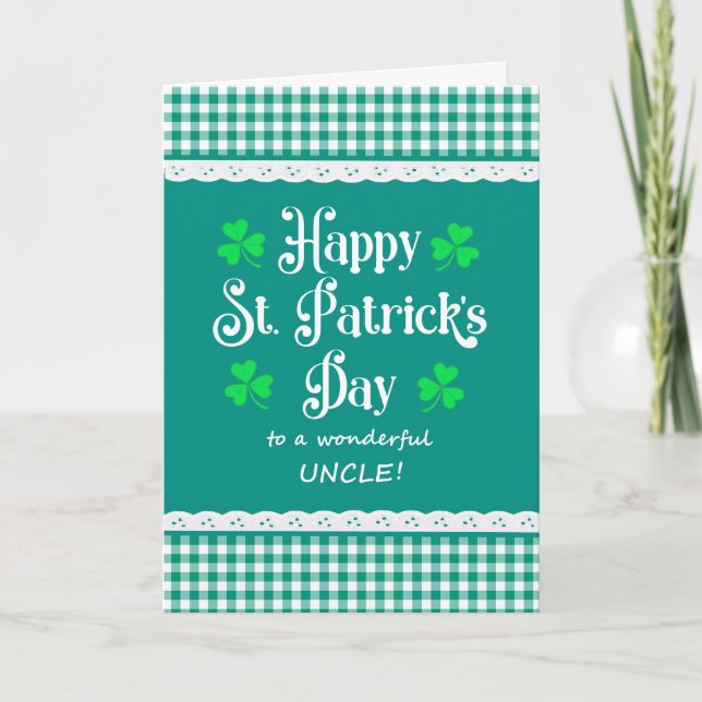 For Uncle St Patrick's Shamrocks Green Checks Card (Front)