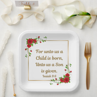 “For Unto Us a Child Is Born” Isaiah 9:6 Set of 8 Paper Plate