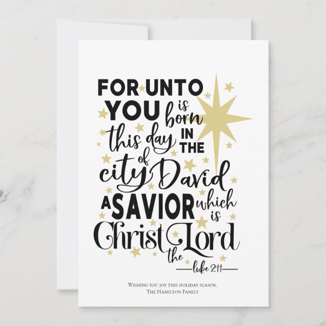 For Unto You is Born this Day Christmas Scripture Holiday Card (Front)