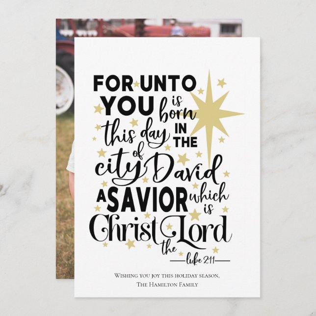 For Unto You is Born This Day Photo Holiday Card (Front/Back)