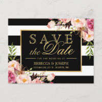 (for USPS) Gold Floral Black Stripes Save the Date