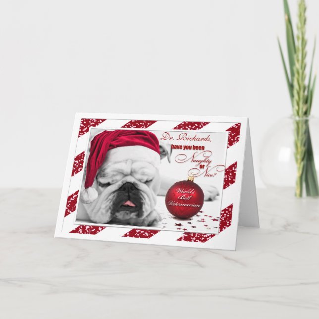 for Veterinarian Christmas Bulldog Santa Holiday Card (Front)