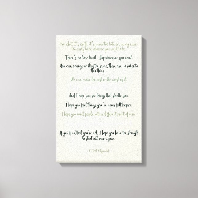 For What It's Worth By F Scott Fitzgerald Canvas Print (Front)