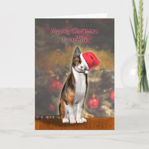 For Wife, a funny cat in a Christmas hat Holiday Card