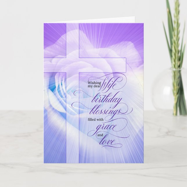for Wife Christian Birthday Purple Rose Card (Front)
