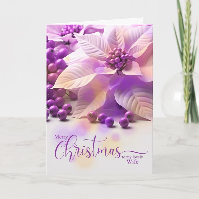 for Wife Christmas Lavender Purple Poinsetta Holiday Card (Front)