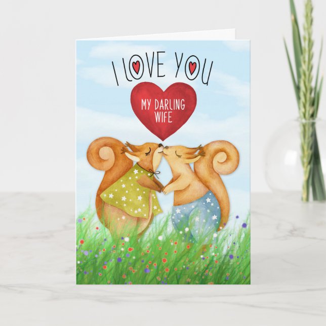 for Wife Squirrels Kissing Valentine's Day Holiday Card (Front)