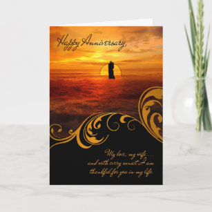 for Wife Wedding Anniversary Romantic Sunset Card