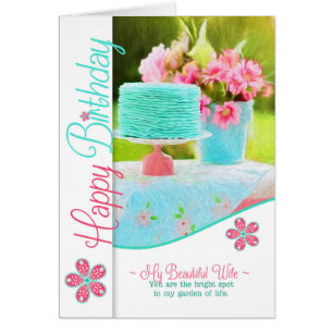 for Wife's Birthday Blue and Pink Cake and Garden