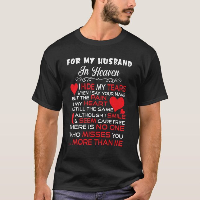 For Wives Loving & Missed Her Husband In Heaven Lo T-Shirt (Front)