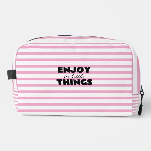 For Women Light Pink & White Striped Toiletry Bag (Front)